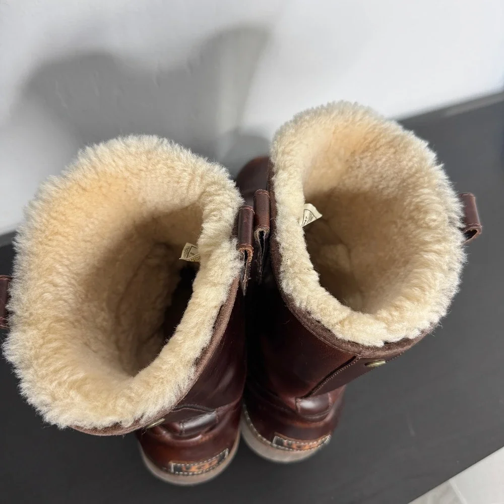 UGG Australia Stoneman Bomber Brown Leather Shearling Vibram Winter Boot 12